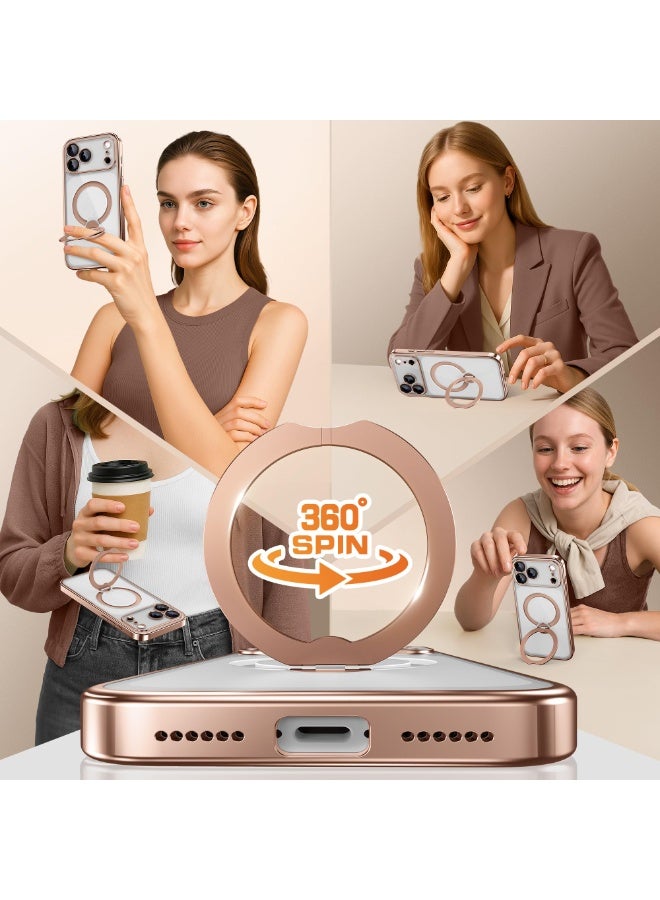 GolbinBox for iPhone 17 Pro Case with 360° Spin Magnetic Stand,[Compatible with Magsafe] [Military Protection][Built-in Ring Holder] Camera Control Phone Case for 17 Pro,Rose Gold/Clear - Image 4